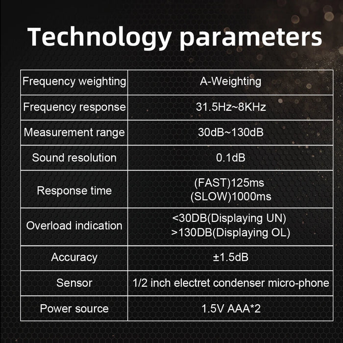 Digital Sound Level Meter (30–130 dB, A‑weighted) – Handheld Decibel Monitor