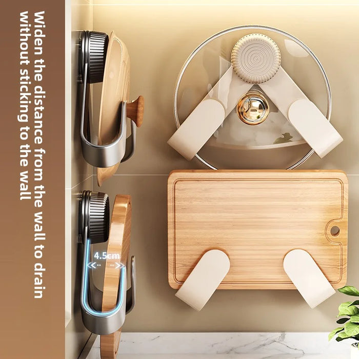 Wall-Mounted Pot Lid & Chopping Board Rack — No-Punch Required