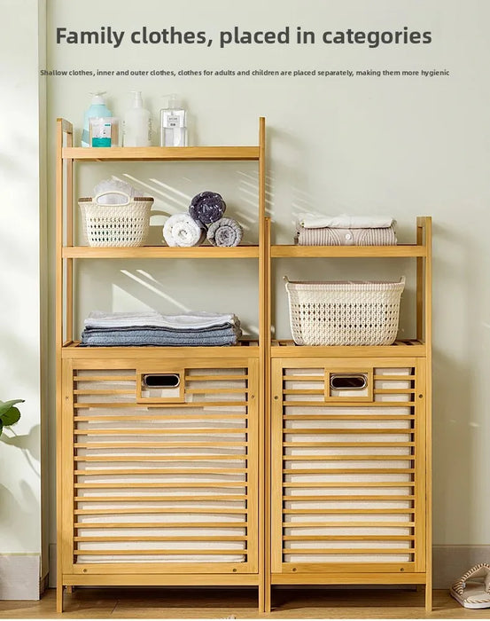 3/4-Tier Bamboo Laundry Hamper & Bathroom Rack with Pull-Out Shelves