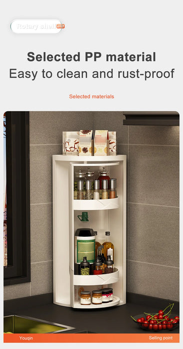 Rotating Adjustable Multi‑Tier Kitchen Corner Shelf – PP Spice & Bottle Organiser