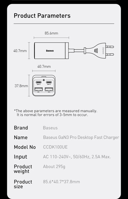 Baseus GaN3 100W/65W 4‑Port Desktop Charger — USB‑C & USB‑A, PD & Quick Charge