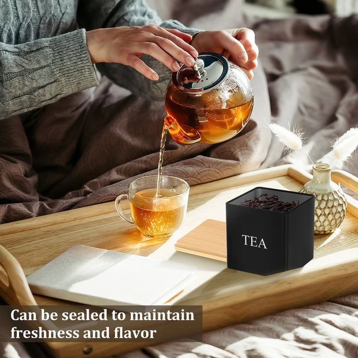 3‑Piece Coffee, Tea & Sugar Canister Set — Metal Jars with Bamboo or Iron Airtight Lids