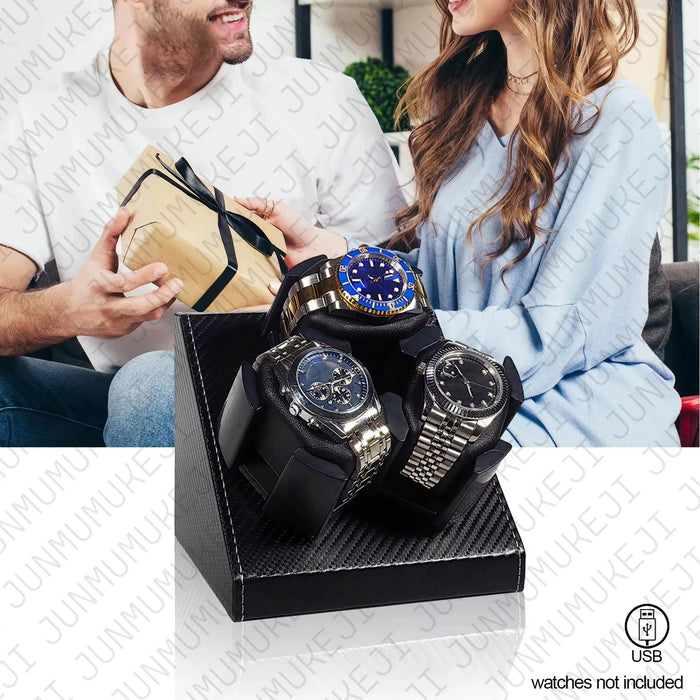 Watch Winder Box for 3 Automatic Watches – PU Leather, USB Powered