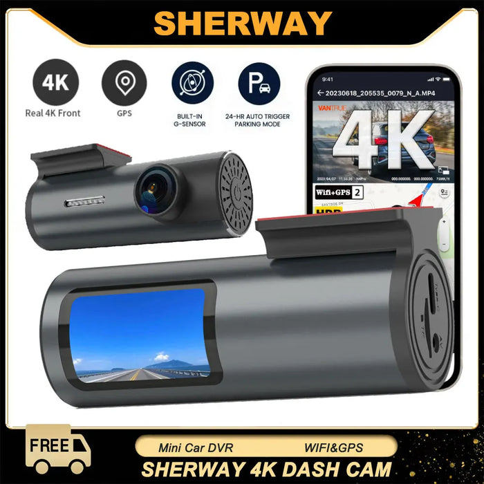 4K WiFi GPS Dash Cam — Mini Front DVR with 24‑Hour Parking Mode & G‑Sensor