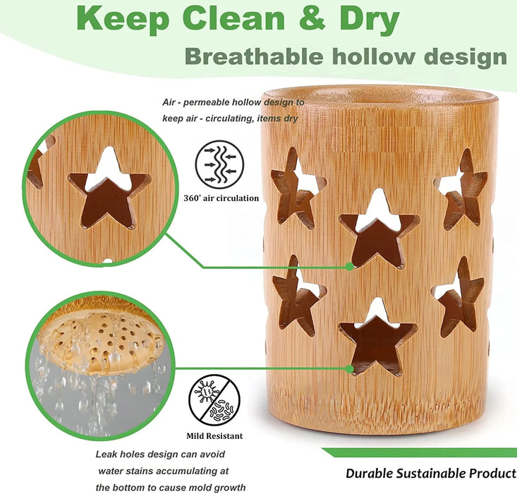 Bamboo Toothbrush Holder Cup – Ventilated Drainage Toothbrush Drainer, Biodegradable 10cm