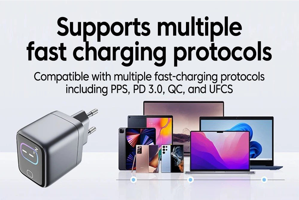 45W USB‑C PD GaN Fast Charger with AI Touch Screen — for iPhone 17/16/15, Samsung, Xiaomi, Huawei