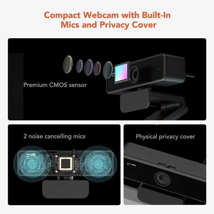 nuroum V11 2K Webcam — 1080p 60FPS, 90° Wide Angle, USB Plug & Play with Mic & Privacy Cover