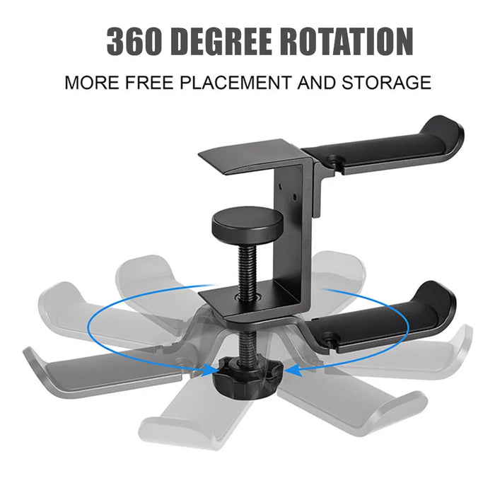 PC Gaming Aluminium Dual Headset Stand — Under-Desk Clamp with Adjustable Rotating Arm