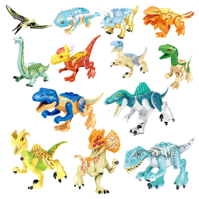 Jurassic Dinosaur Building Blocks - Velociraptor, Triceratops, Indominus & T‑Rex Models