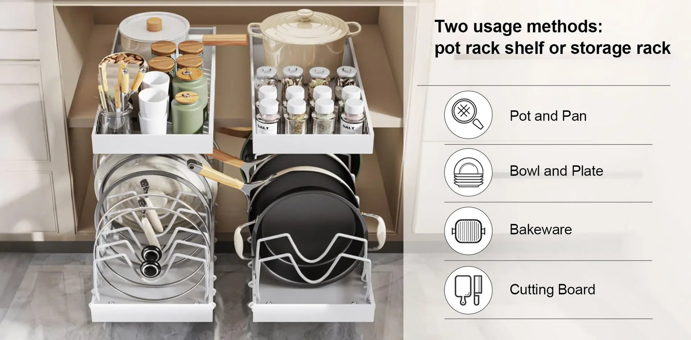 Pull-Out Kitchen Organiser — Pots, Pans & Lids, Ready-to-Use Rack