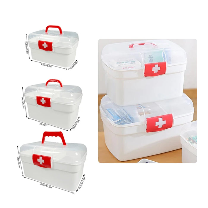 2-Tier Plastic Medicine Box with Handle — Large Capacity First‑Aid Organiser