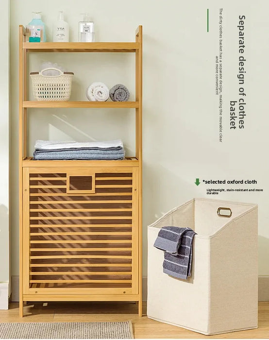 3/4-Tier Bamboo Laundry Hamper & Bathroom Rack with Pull-Out Shelves