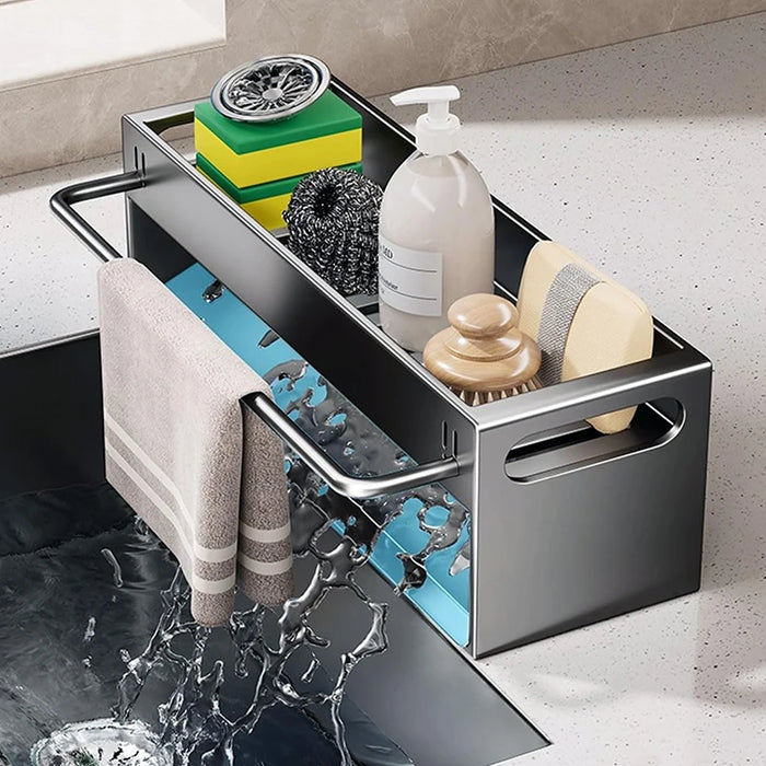 Extra-Large Carbon Steel Sink Caddy - Sponge & Soap Dish Countertop Organiser Rack