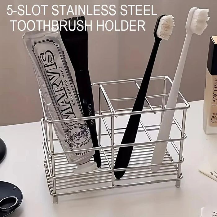 5-Slot Toothbrush Holder — Freestanding, Space-Saving, White