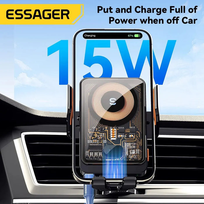 15W Qi Wireless Car Charger Vent Mount — Phone Holder for iPhone & Samsung