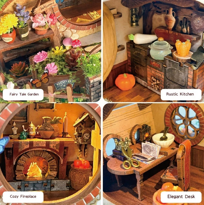 Wooden DIY Magic Ring House Miniature – Handmade Forest Casa Bookends