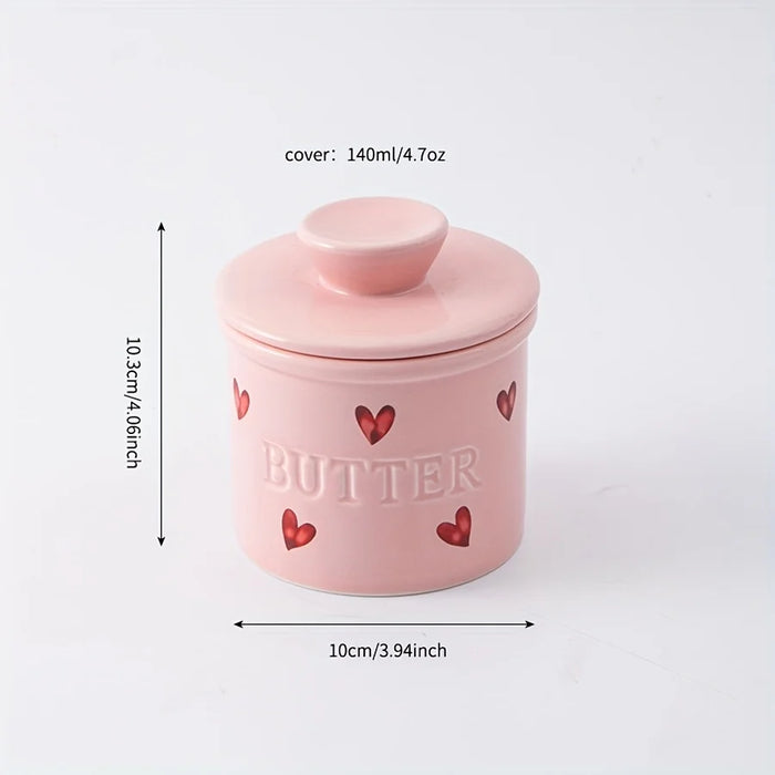 1-piece Pink Ceramic Butter Crock with Lid and Knife – French-style Porcelain Butter Dish