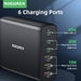 100W GaN 6‑Port Desktop Charger — 3×USB‑C (PD) + 3×USB‑A, 1.5m Cable