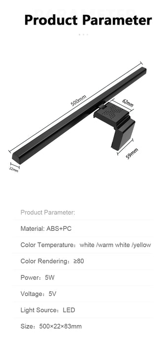 50cm Monitor Light Bar — USB Screen-Hanging Desk Lamp with Stepless Dimming