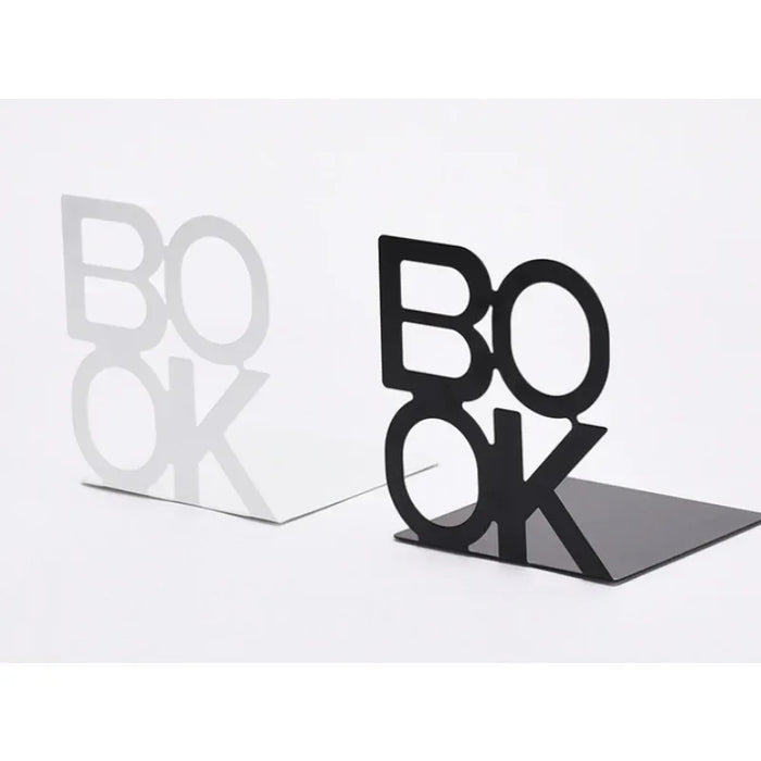 Metal L-Shaped Bookend — Non-Slip Book Support for Home, Office & Library (White/Black)