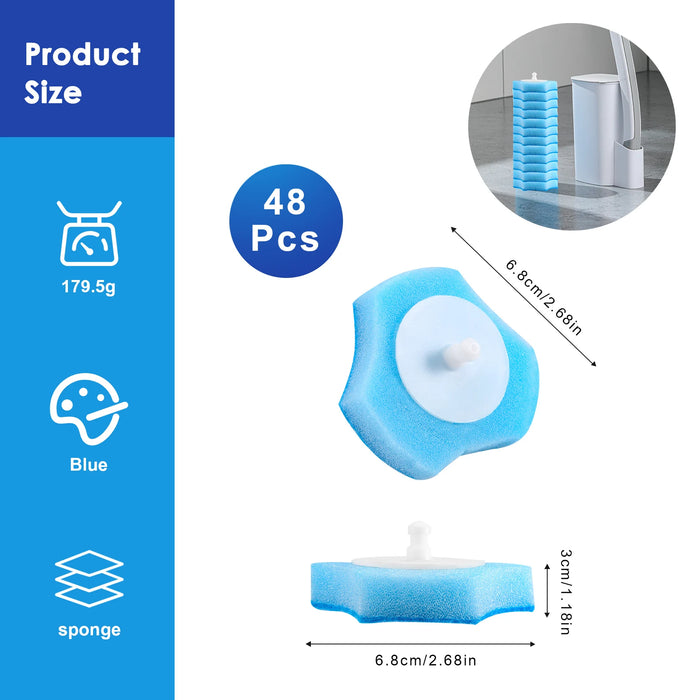 Flushable Toilet Brush Refills – 48 Disposable Sponge Heads (Blue)