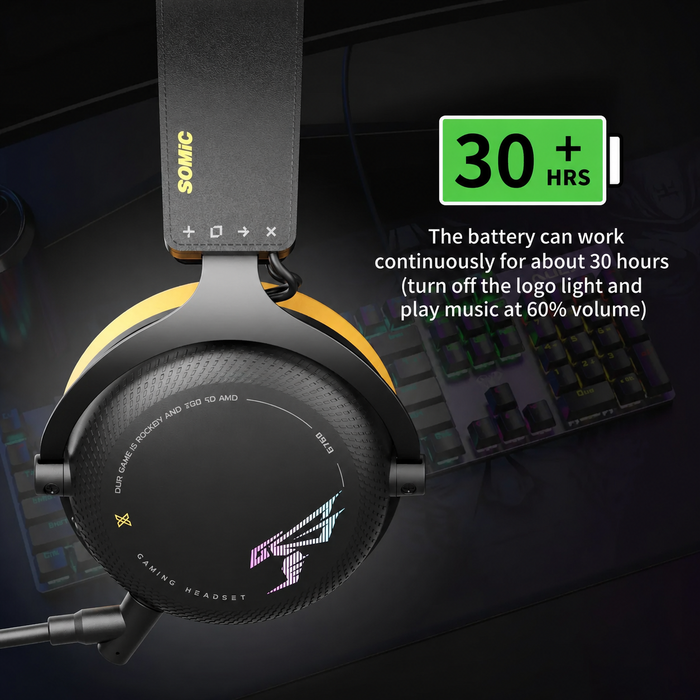 SOMiC Serie G - Cuffia da gioco wireless con microfono staccabile - 3 modalità di connessione: Bluetooth, dongle USB 2.4G, cavo da 3,5 mm - Compatibile con PS5 / PS4 / PC / Computer / Telefono / XBOX / Switch