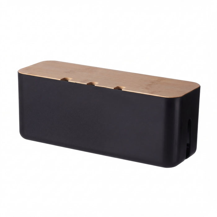 Cable Management Box with Bamboo Cover — Hide Power Strips & Desk Wires