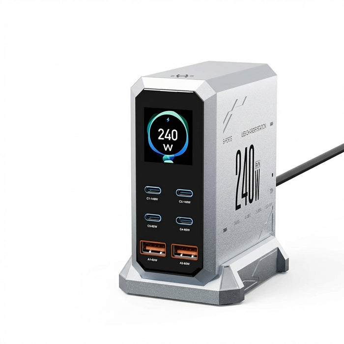 240W GaN Desktop Charger — 6‑Port (4×USB‑C, 2×USB‑A), 140W PD3.1 & PPS
