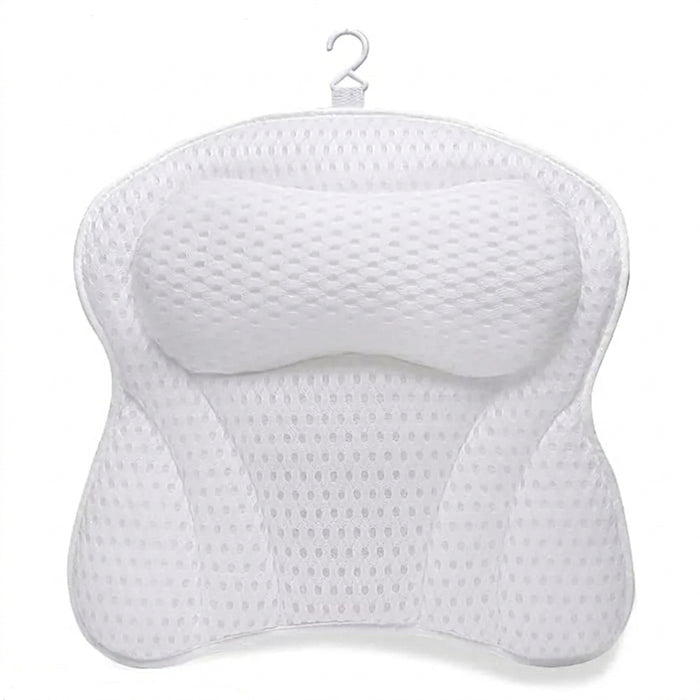 Bath Pillow for Neck & Back Support with Strong Suction Cups — Soft Spa Cushion (White)