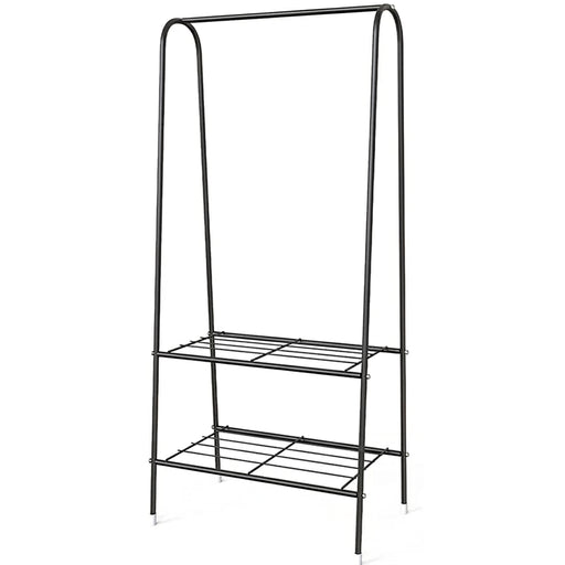 Double-Rail Standing Clothes Rack with Shoe Shelf – Metal Rail for Bedroom & Living Room