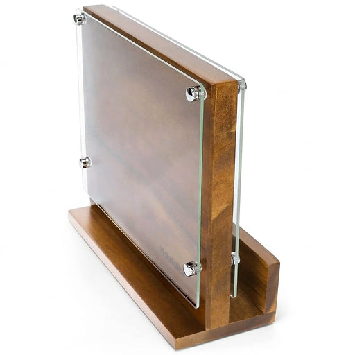 Double‑Sided Magnetic Knife Block with Acrylic Shield — Acacia Wood