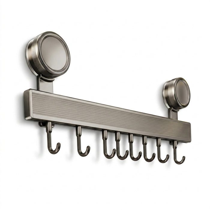 No-Punching Kitchen Rail with Hooks — Space Aluminium, Electroplated (30/40/50cm)