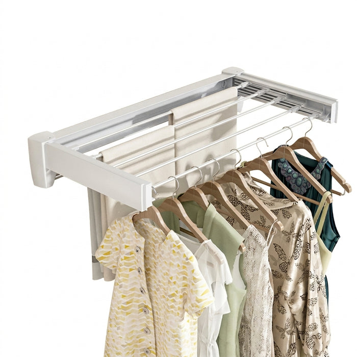 Folding Telescopic Wall-Mounted Towel & Clothes Rack — PVC, Extendable (White/Silver)