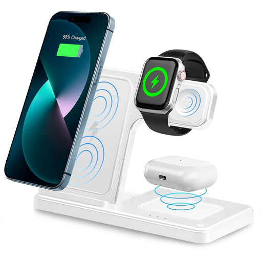 3-in-1 Magnetic Wireless Charger Stand — 15W Fast Charging Dock for iPhone 15/14/13, Apple Watch & AirPods