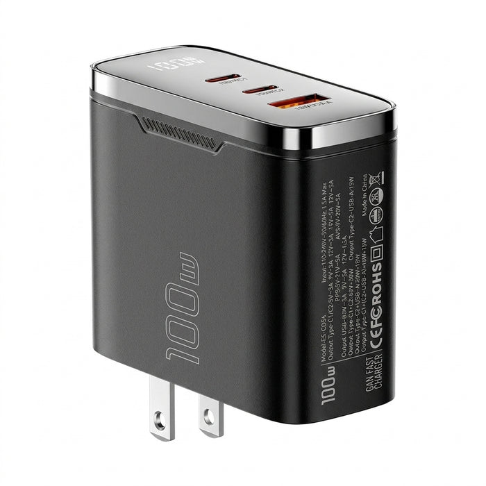 100W GaN USB-C Charger with Digital Display — PD 3.2 & QC 4.0, USB-A + 2×USB-C
