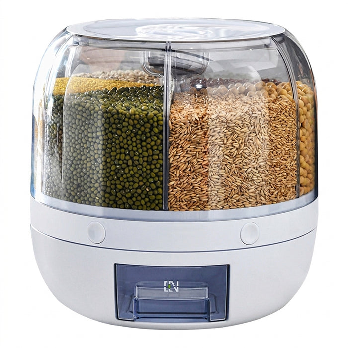 360° Rotating 6-Compartment Airtight Food Dispenser — Storage for Rice, Cereal & Dry Goods