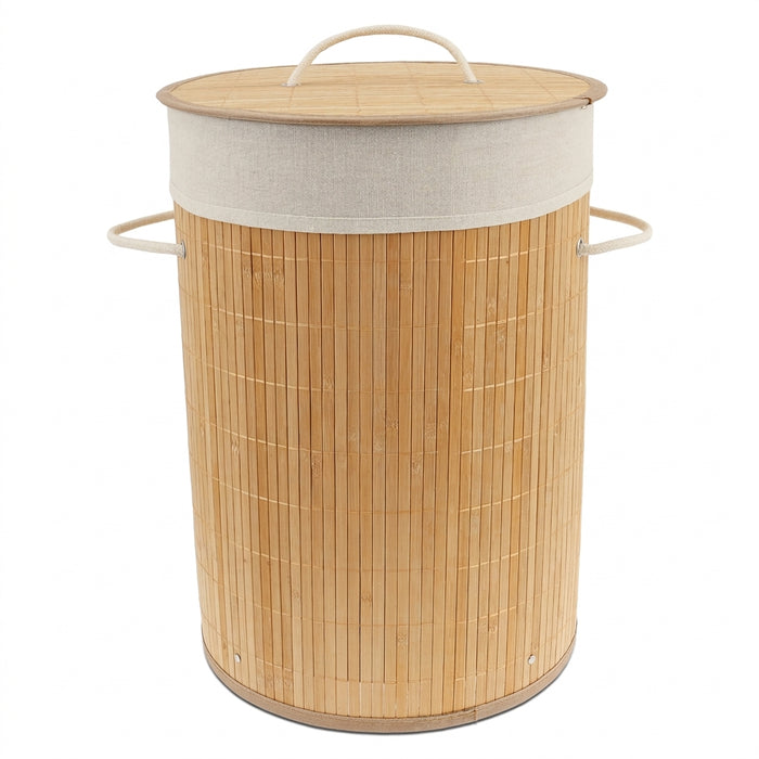 Bamboo Laundry Basket with Lid & Removable Liner, 36×36×50cm (14.2×19.7in)