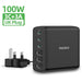 100W GaN 6‑Port Desktop Charger — 3×USB‑C (PD) + 3×USB‑A, 1.5m Cable