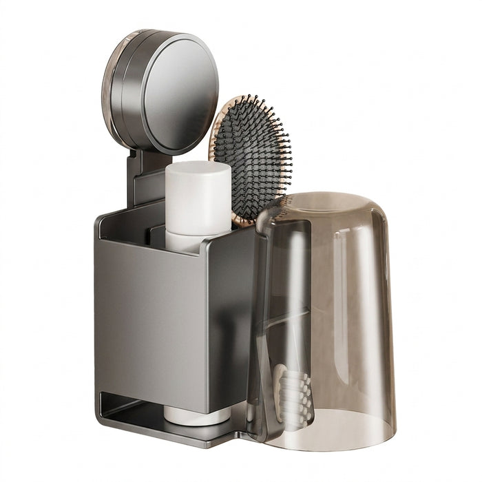 Suction-Cup Toothbrush Holder with Squeezer and Mouthwash Cup — Perforation-Free
