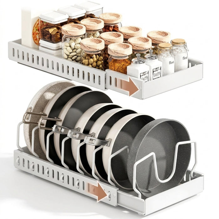 Pull-Out Kitchen Organiser — Pots, Pans & Lids, Ready-to-Use Rack
