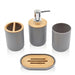 4‑Piece Bathroom Accessory Set – Plastic with Bamboo Toothbrush Holder, Cup & Soap Dish (1‑pc Lotion Dispenser option)