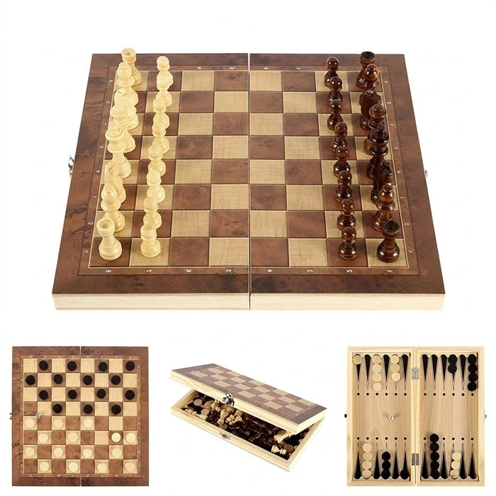 3-in-1 Board Game Set – Chess, Checkers & Backgammon with Dice