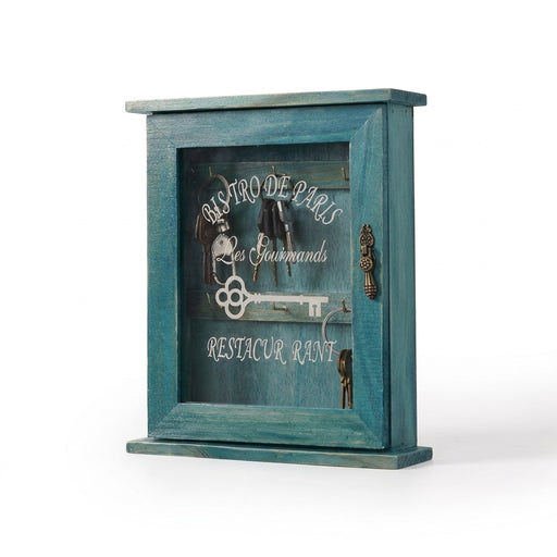 Vintage Wooden Key Storage Box with 6 Hooks – Blue or Brown